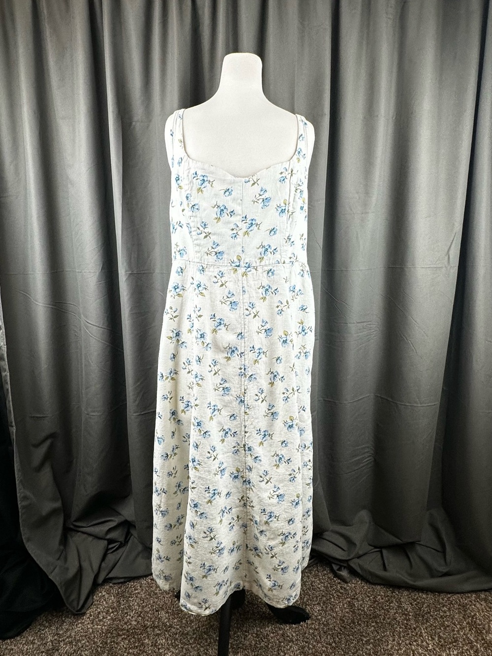 Old Navy White Midi Dress with Blue Floral